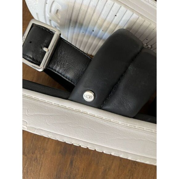 Ugg Zayne Sling Back Platform Sandal Black Leather Upper White Platform Lady 8.5 - Picture 11 of 12